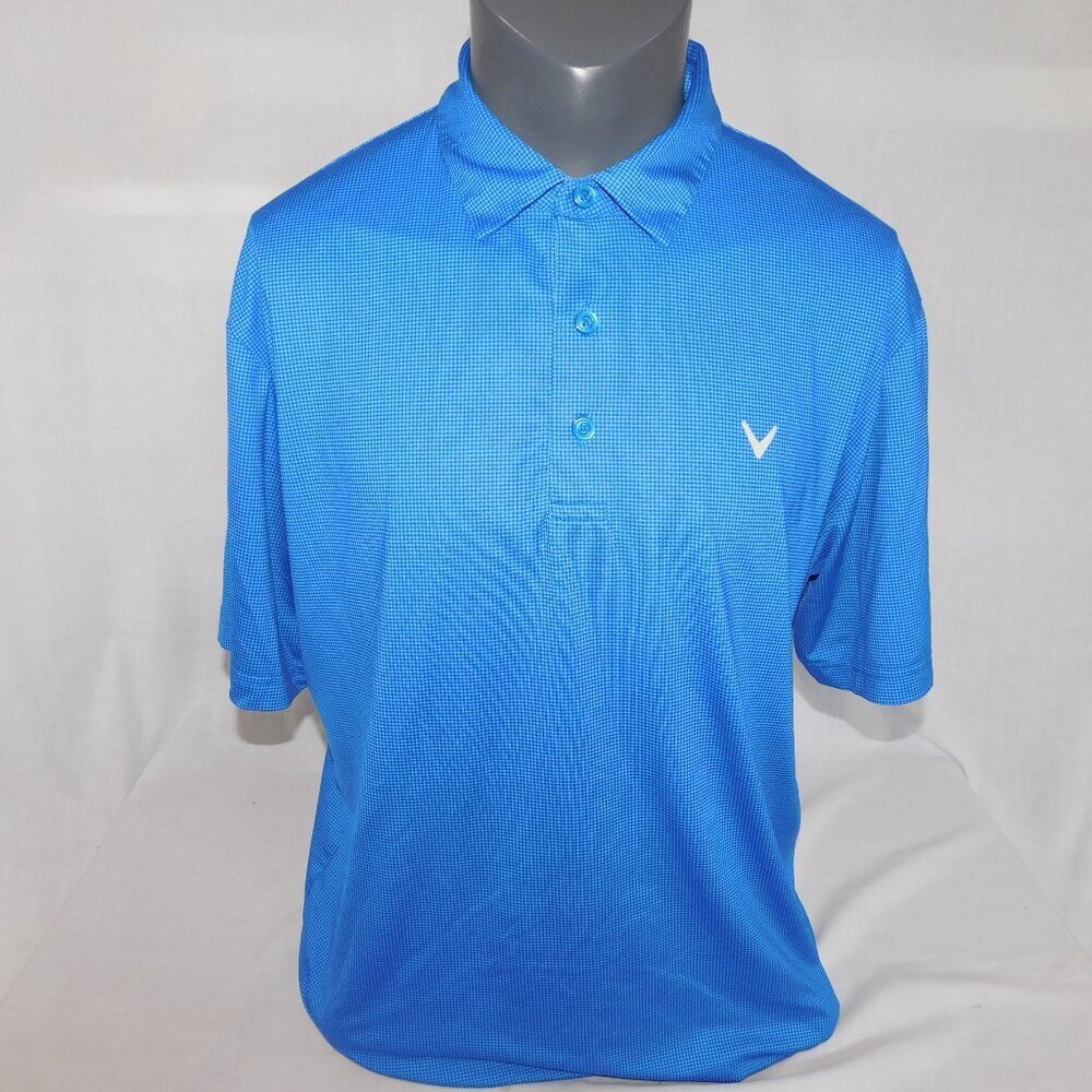Callaway Blue check Golf Polo Shirt Opti-Dri Mens L moisture wicking quick dry